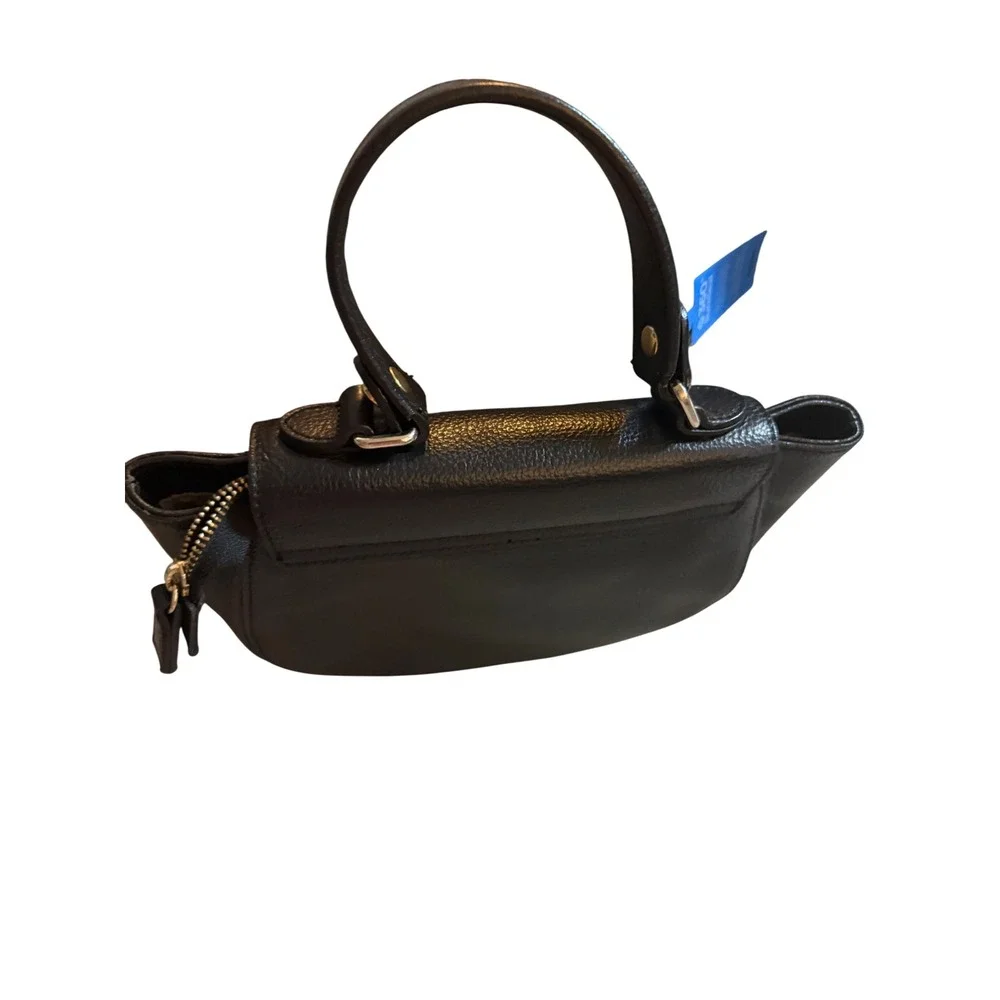 Mario Valentino Black Pebbled Leather Top Handle Bag Made in Italy Turn Lock - Picture 9 of 11